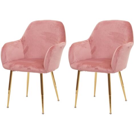 2x chaise de salle à manger HWC-F18, chaise de cuisine, design rétro - velours vieux rose, pieds dorés (1/5)