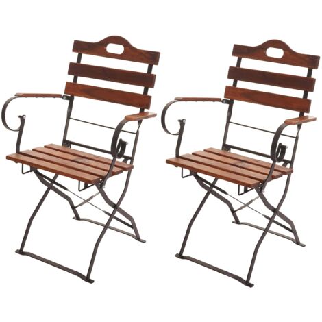 2x chaise de jardin HWC-J40, chaise de jardin pliante, qualité gastronomique acacia certifié FSC - brun (1/5)
