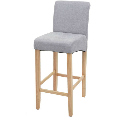 Tabouret de bar HWC-C33, tabouret de comptoir, bois - gris clair, pieds clairs, tissu/textile (1/5)