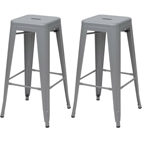 2x tabouret de bar HWC-A73, chaise de comptoir, métal, design industriel, empilable - gris (1/5)