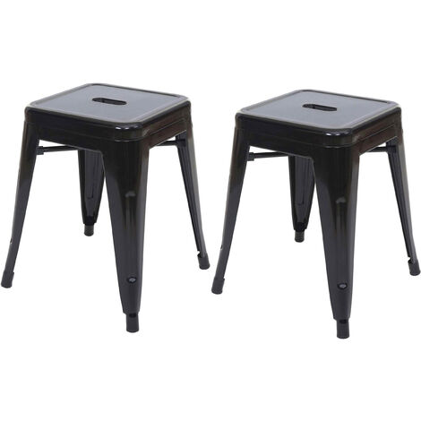 2x tabouret HWC-A73, tabouret en métal, design industriel, empilable - noir (1/5)