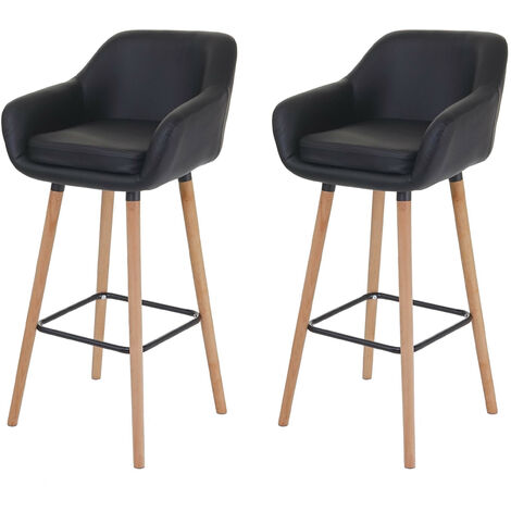 2x tabouret de bar Malmö T381, chaise bar/comptoir avec dossier - similicuir, noir (1/5)