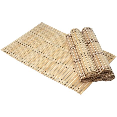 Set de table, ensemble 6 pièce HWC-C13, napperons, bambou, lavable 45x30cm - marron clair (1/5)
