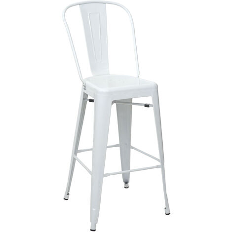 Tabouret de bar HWC-A73, chaise de comptoir avec dossier, métal, design industriel - blanc (1/5)