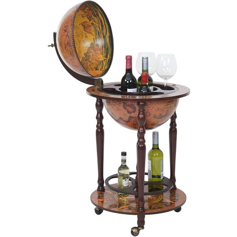 Mini Bar Roulant Globe terrestre, bar de salon HWC-T874, minibar roulant, bois d'eucalyptus