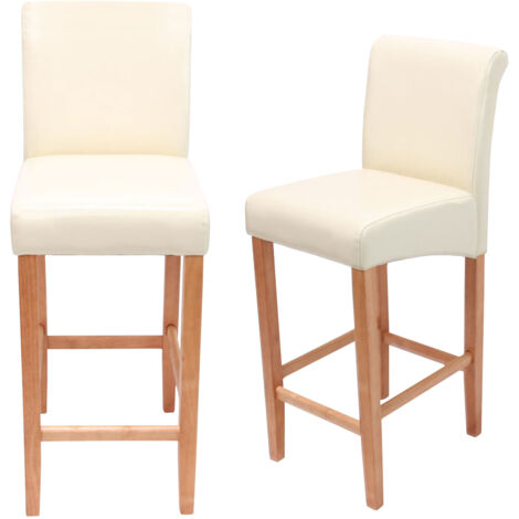 Lot de 2 tabourets de bar HWC-C33, bois/cuir reconstitué, crème/pieds clairs (1/2)