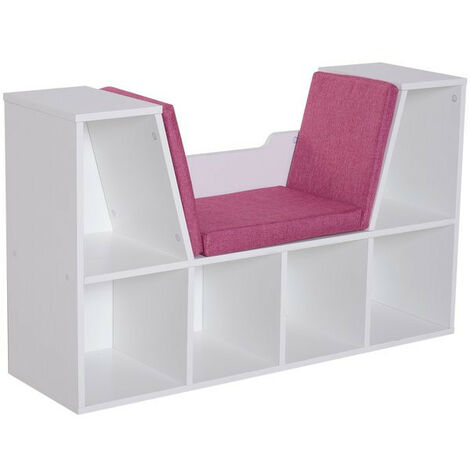 Banc bibliothèque blanc ZOLA siège rose (1/5)