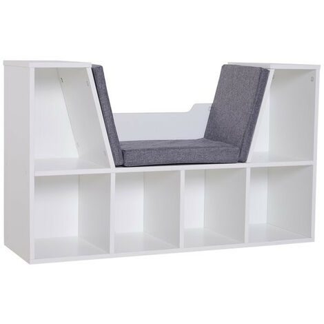 Banc bibliothèque blanc 2 en 1 BEAUBOURG siège gris (1/5)