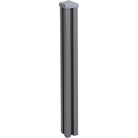 Poteau WPC Sarthe-Clôture WPC, poteau pilier, système enfichable - 98cm, gris (1/5)