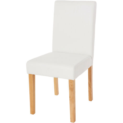 Chaise de salle à manger Littau, chaise de cuisine, similicuir - blanc mat, pieds clairs (1/5)