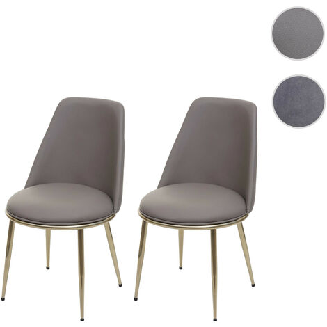 2x chaise de salle à manger HWC-H28, chaise de cuisine, métal - gris, pieds noirs, velours