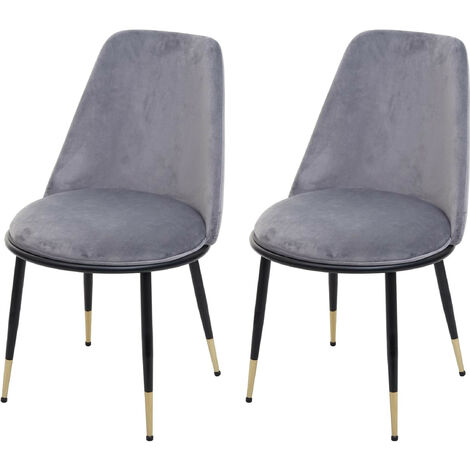 2x chaise de salle à manger HWC-H28, chaise de cuisine, métal - gris, pieds noirs, velours