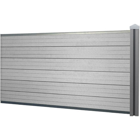 WPC pare-vue Sarthe, abat-vent, poteau en WPC - élément d'extension bas, 1,88m gris (1/5)