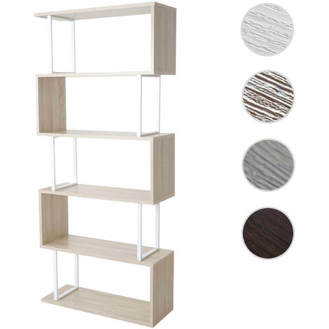Bibliothèque HWC-A27, étagère de salon, structure 3D 183x80cm, 5 niveaux - marron foncé, métal noir (1/5)