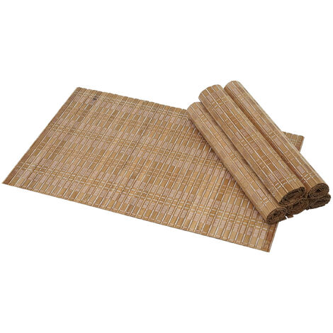 Set de table, ensemble 6 pièce HWC-C13, napperons, bambou, lavable 45x30cm - marron foncé (1/5)
