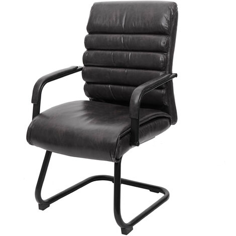 Chaise de conférence HWC-H31, chaise de salle à manger, aspect daim, métal,vintage - cuir synthétique noir (1/5)