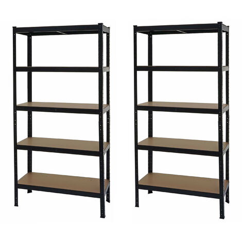 2x étagère pour charges lourdes HWC-E33, étagère d'atelier, emboîtable, établi, métal 180x90x40cm - noir