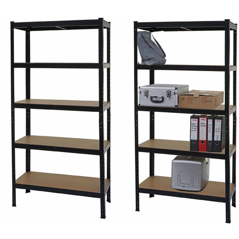 2x étagère pour charges lourdes HWC-E33, étagère d'atelier, emboîtable, établi, métal 180x90x40cm - noir