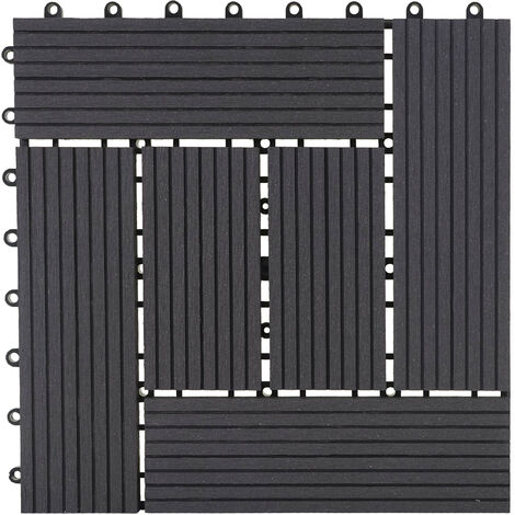 11x carreau WPC Rhone, carrelage, balcon / terrasse, optique bois à 30x30cm - 1m² - base, anthracite décalé (1/5)