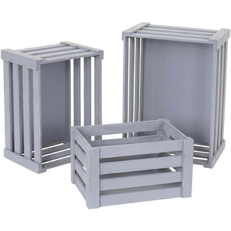 Set de 3 paniers en bois HWC-C56 - gris shabby (1/5)