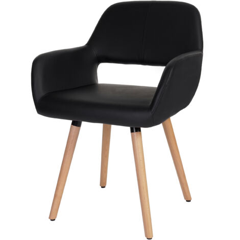Chaise de salle à manger Altena II, fauteuil, design rétro des années 50 - similicuir, noir (1/5)