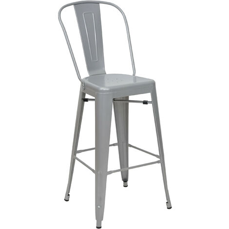 Tabouret de bar HWC-A73, chaise de comptoir avec dossier, métal, design industriel - gris (1/5)
