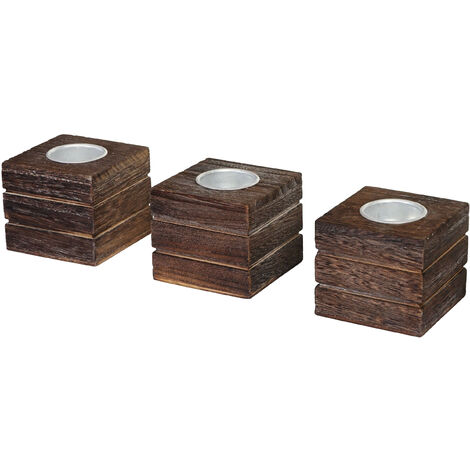 3x bougeoir pour bougies à chauffe-plat Leuca, style shabby, vintage - marron (1/3)