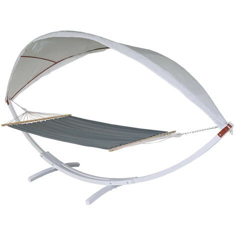 Hamac HWC-J47, jusqu'à 200kg toit solaire cadre en bois - FSC 420cm 2 personnes blanc, gris (1/5)