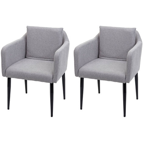 2x Chaise de salle à manger HWC-H93, chaise de cuisine chaise longue - tissu/textile gris clair (1/5)