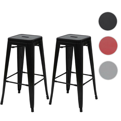 2x tabouret de bar HWC-A73, chaise de comptoir, métal, design industriel, empilable - rouge (1/5)