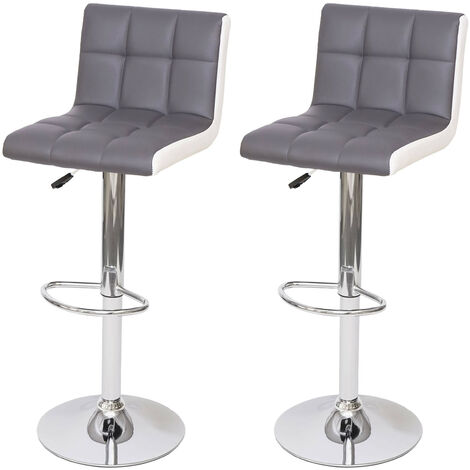 Mendler – Tabouret de bar réglable en hauteur – Similicuir gris-blanc – Pied chromé – Hauteur d'assise 63-83 cm – Design pivotant 360° - HWC-G87 (1/5)