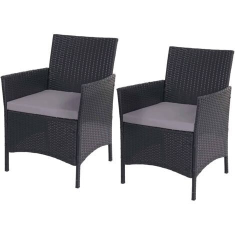2x fauteuil de jardin Halden en polyrotin - anthracite, coussin couleur crème (1/5)