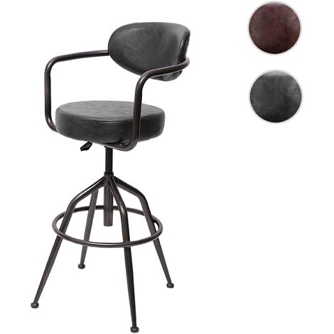 Tabouret de bar HWC-H10f, pour comptoir, réglable en hauteur, design industriel, faux daim - vintage gris (1/5)