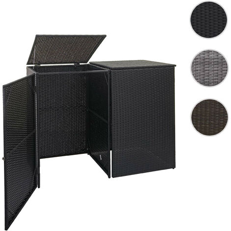 Mendler – Cache-poubelle pour 2 poubelles 120L – Revêtement en polyrotin imperméable – Dimensions 110x130x66cm – Accès facile avec abattant et porte - 2x120l