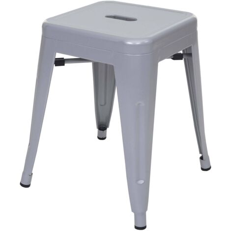 6x Tabouret en métal HWC-A73, désign industriel métallique, empilable - gris (1/5)