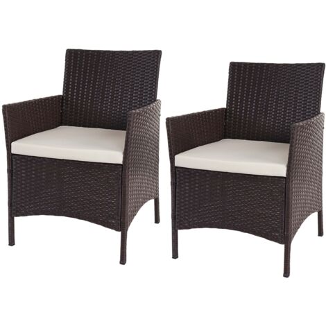 2x fauteuil de jardin Halden en polyrotin, fauteuil en osier - marron chiné, coussin crème (1/5)