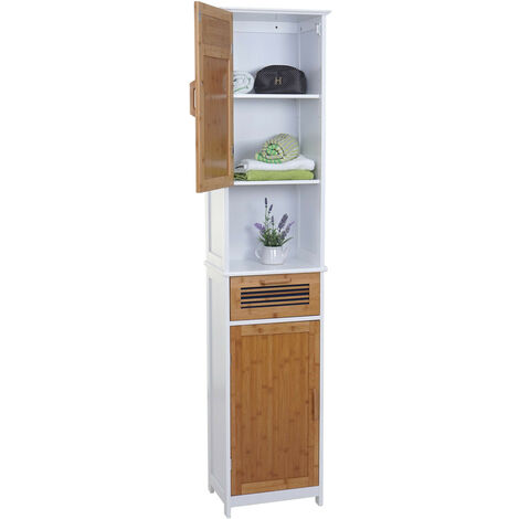 Étagère de salle de bains HWC-A85, armoire, bambou, 180x40x31cm blanc (1/5)