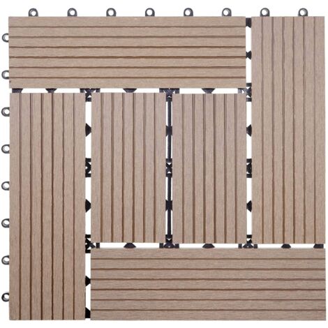 11x carreau WPC Rhone, carrelage de sol, balcon / terrasse, à 30x30cm - 1qm - teck décalé (1/5)