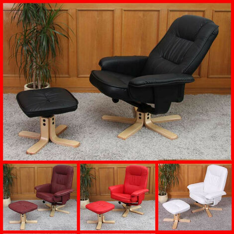 Fauteuil relax /de relaxation M56 avec pouf, simili-cuir, crème (1/5)