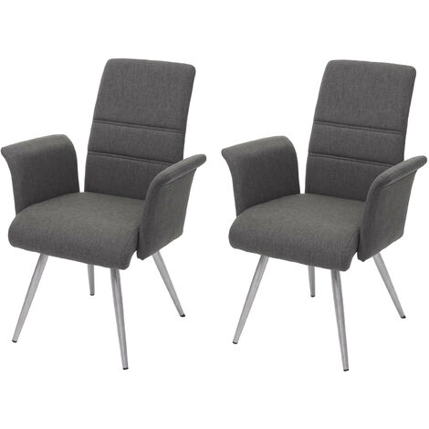 2x chaise de salle à manger HWC-G55, avec accoudoirs, tissu, acier inoxydable brossé - gris (1/5)