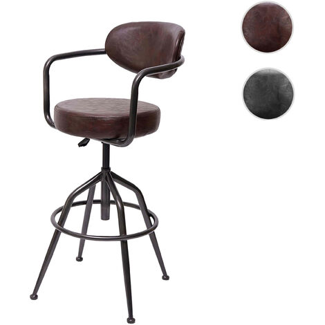 Tabouret de bar HWC-H10f, de comptoir, réglable en hauteur, design industriel, faux daim - vintage marron (1/5)