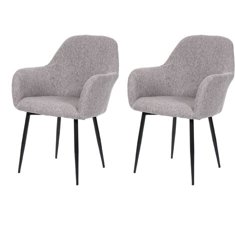 2x chaise de salle à manger HWC-F18, fauteuil de cuisine, design rétro - tissu gris, pieds noirs (1/5)