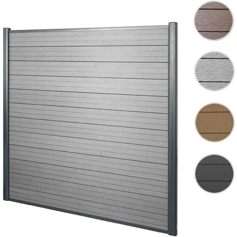 Brise-vue en WPC Sarthe, clôture brise-vent, poteaux aluminium élément de base, teck 1,90m (1/5)