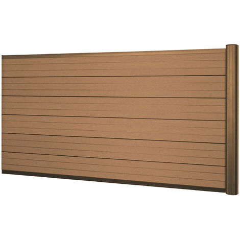 Pare-vue en WPC Sarthe, clôture coupe-vent, poteaux en aluminium élément d'extension bas, 1,85m teck (1/5)