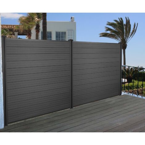 WPC pare-vue Sarthe, abat-vent, clôture, poteau en WPC - lot de 2, 3,76m, anthracite (1/5)