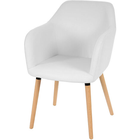 Chaise de séjour / salle à manger Malmö T381 style rétro des années 50 - similicuir, blanc (1/5)