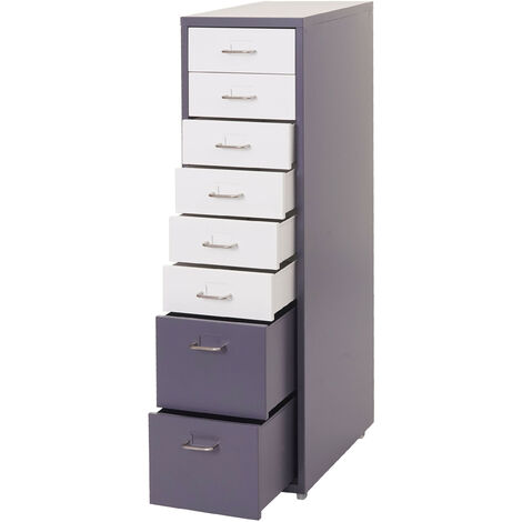 Roll container Boston T851, armoire à tiroirs, 110x28x41cm 8 tiroirs - gris foncé blanc - gris foncé