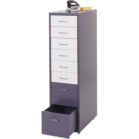 Roll container Boston T851, armoire à tiroirs, 110x28x41cm 8 tiroirs - gris foncé blanc - gris foncé