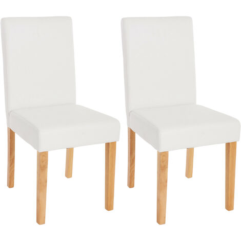 Lot de 2 chaises de séjour Littau, simili-cuir, blanc mat, pieds clairs