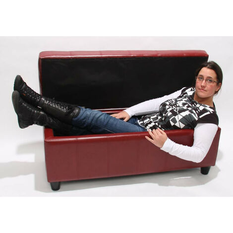 Mendler Banc Banquette Rembourrée Avec Coffre De Rangement Kriens - Cuir Reconstitué Noir 112x45x45cm